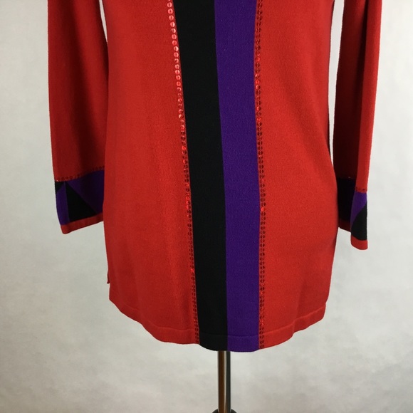 Bob Mackie Women Sweater Red Sequins Knit Size XS - Picture 5 of 8